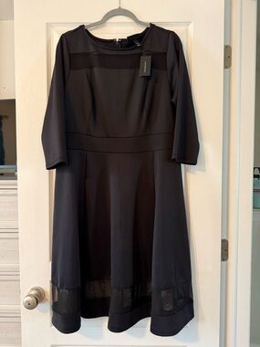 Lane Bryant Black Long-Sleeve A-Line Dress with Sheer Hem NWT Size 14/16